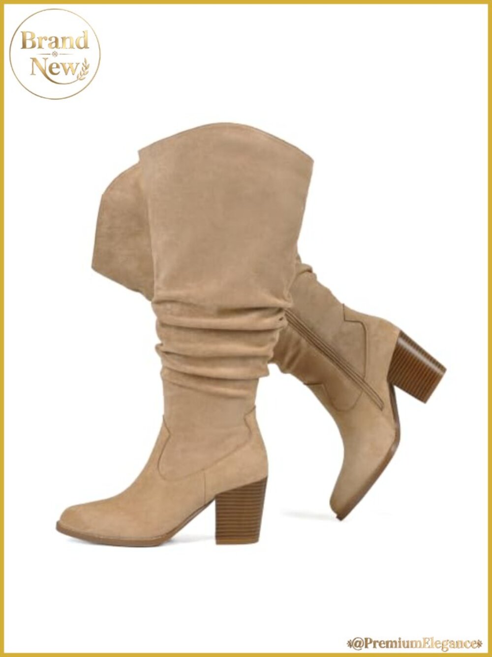 Womens Knee High Boots Faux Suede Wide Calf Slouch Tall Boots Block Heel